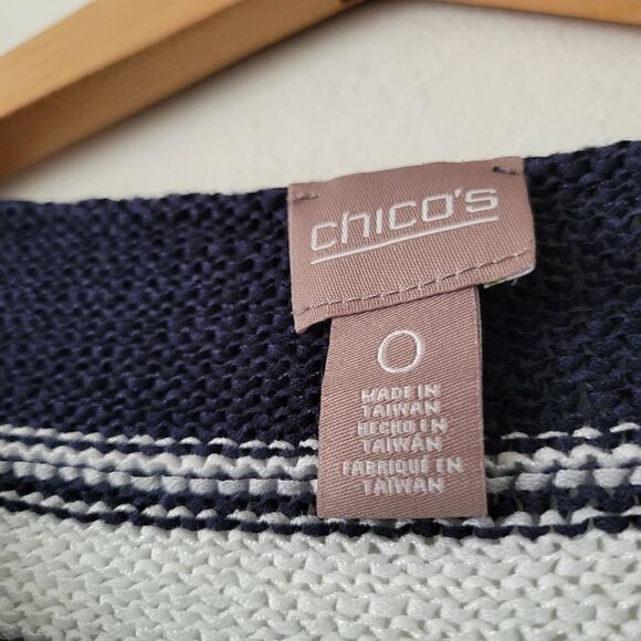 Chico's Navy Blue and White Chevron Sweater 0 S/4 - Picture 3 of 8